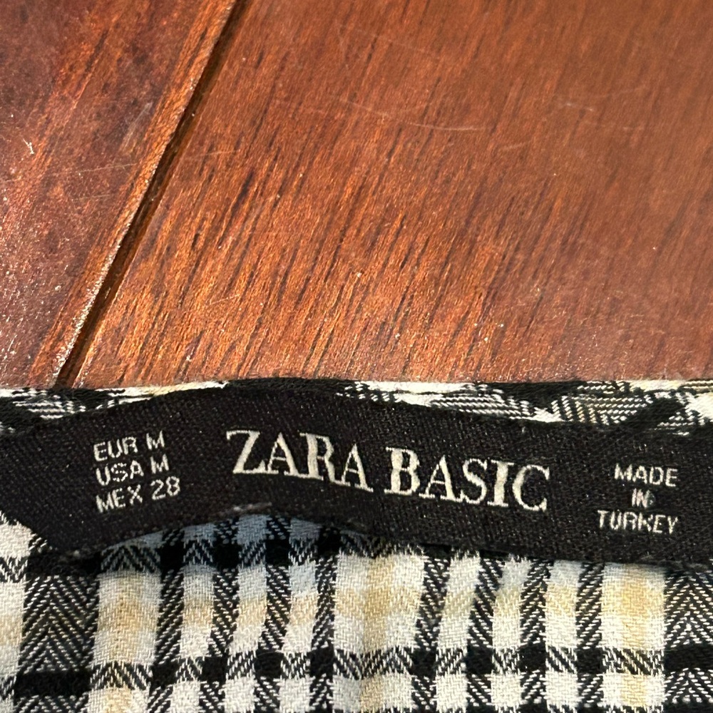 Zara Basic Plaid Blouse Medium Oversized Ruching … - image 4